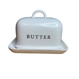 Crofton Large Lidded Cream Butter Dish‎ Soft White Farmhouse Porcelain Neutral